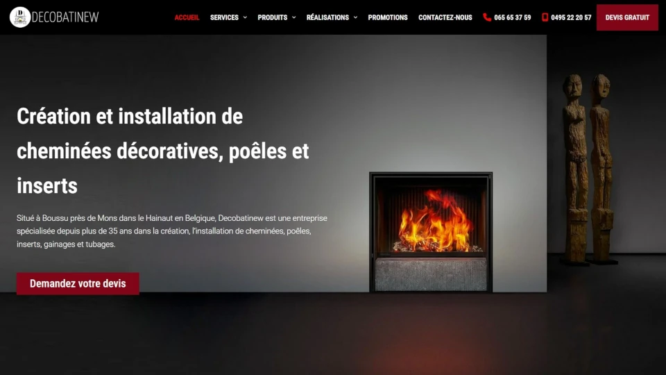 Decobatinew, Cr&eacute;ation et installation de chemin&eacute;es d&eacute;coratives, po&ecirc;les et inserts à Boussu, Mons